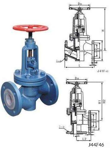 衬氟法兰截止阀J41F46结构图