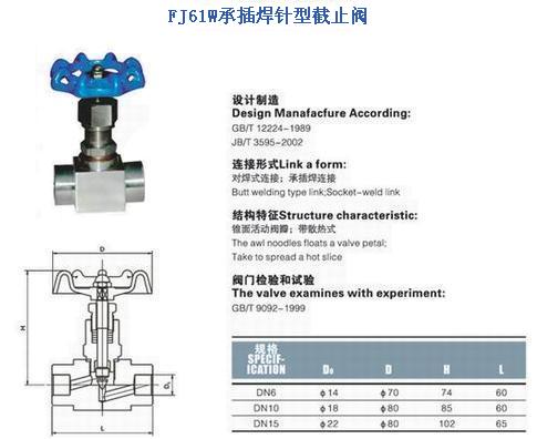 FJ61W承插焊式截止阀