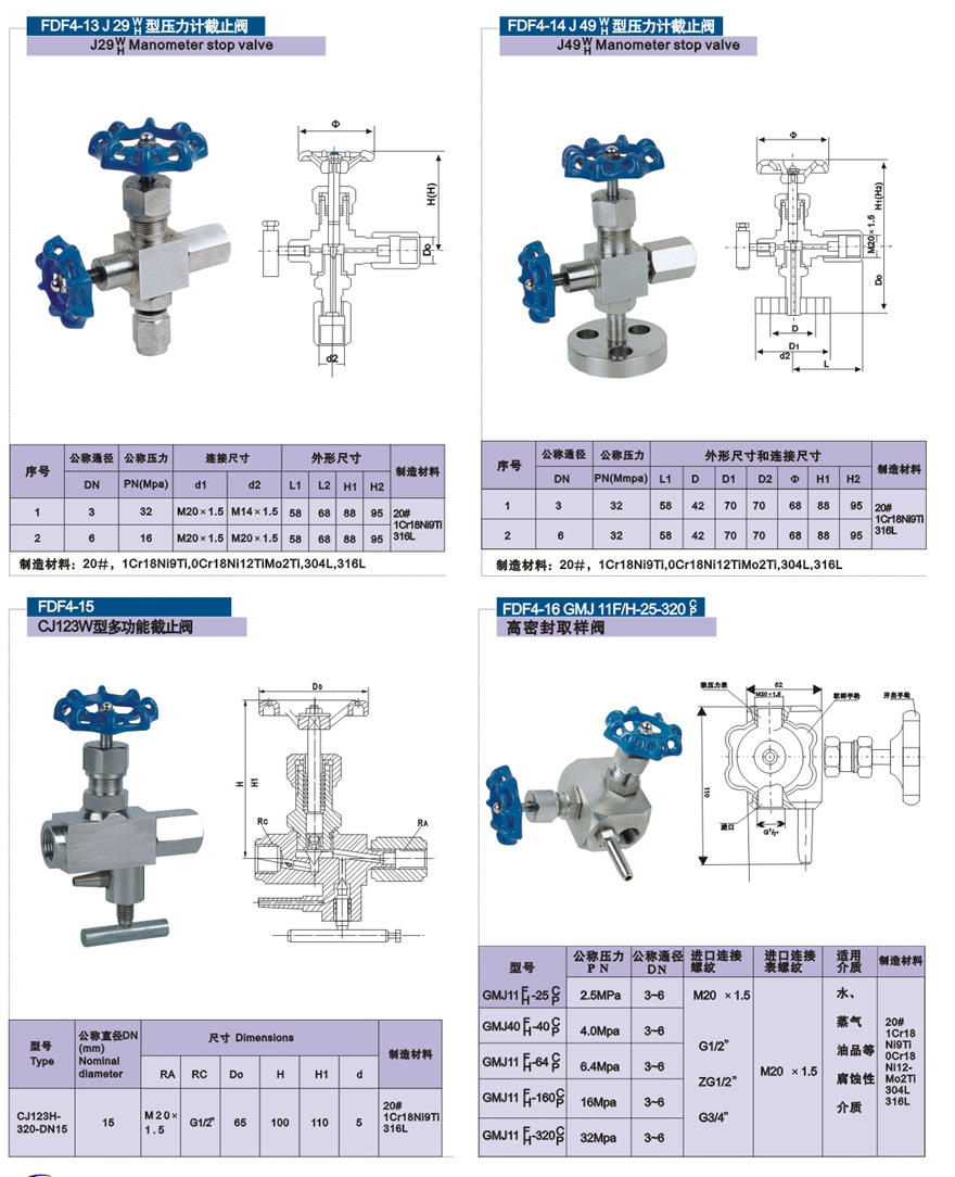 J49W-160P(320P)压力计针型阀