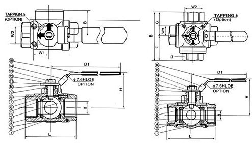 三通不锈钢球阀结构图